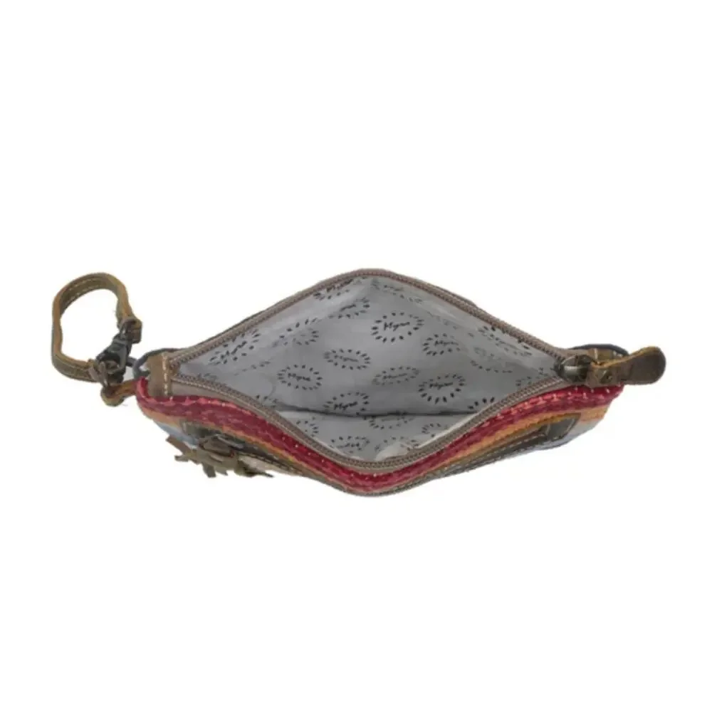 NWT Boutique Western Multi Striped Woven and Leather Tassel Pouch